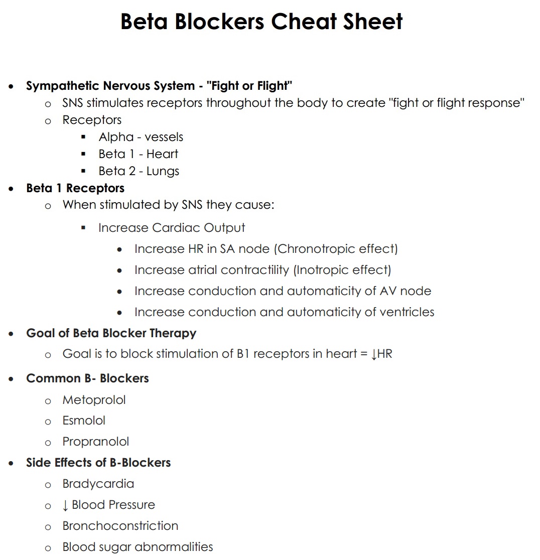 Beta Blockers Cheat Sheet