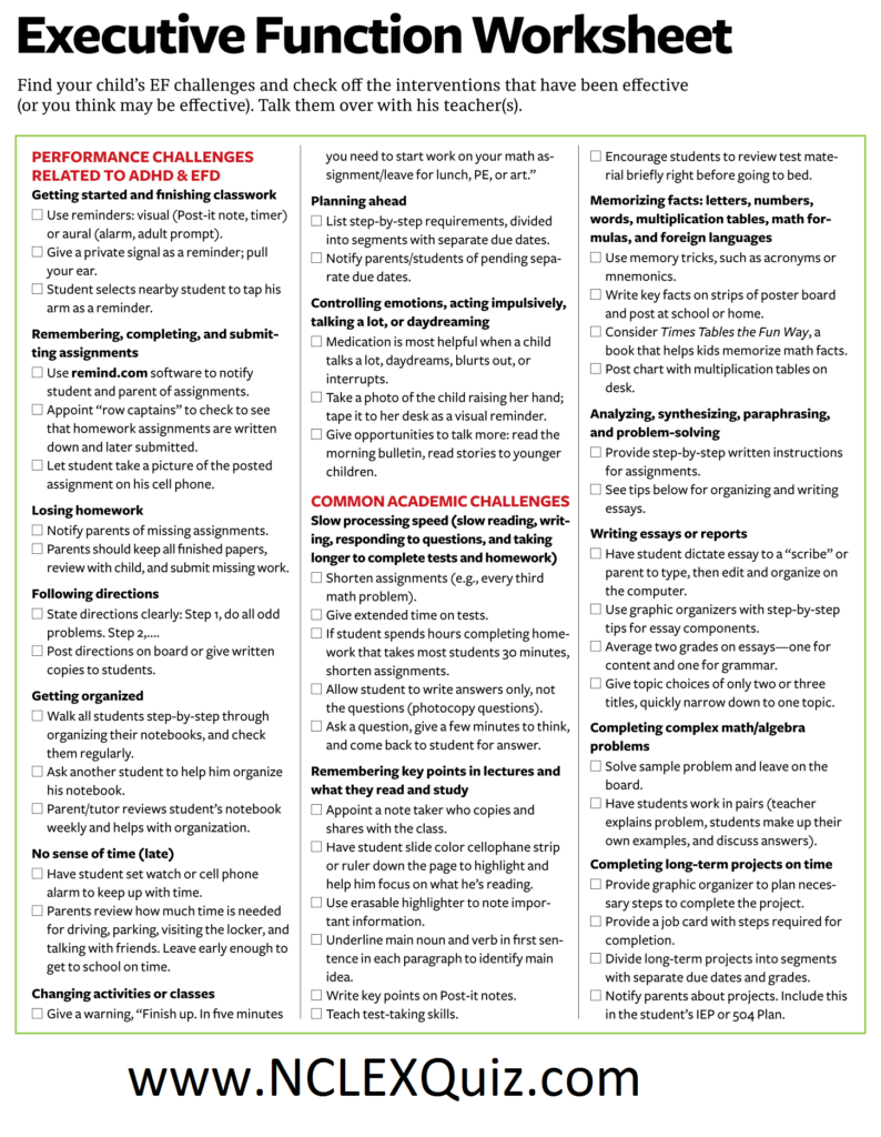 Common Executive Function Challenges — and Solutions NCLEX Quiz