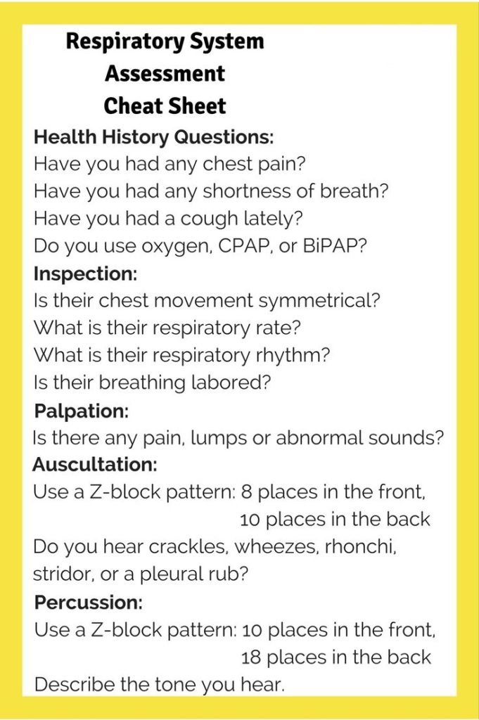 Respiratory System Assessment for Nurses Cheat Sheet NCLEX Quiz