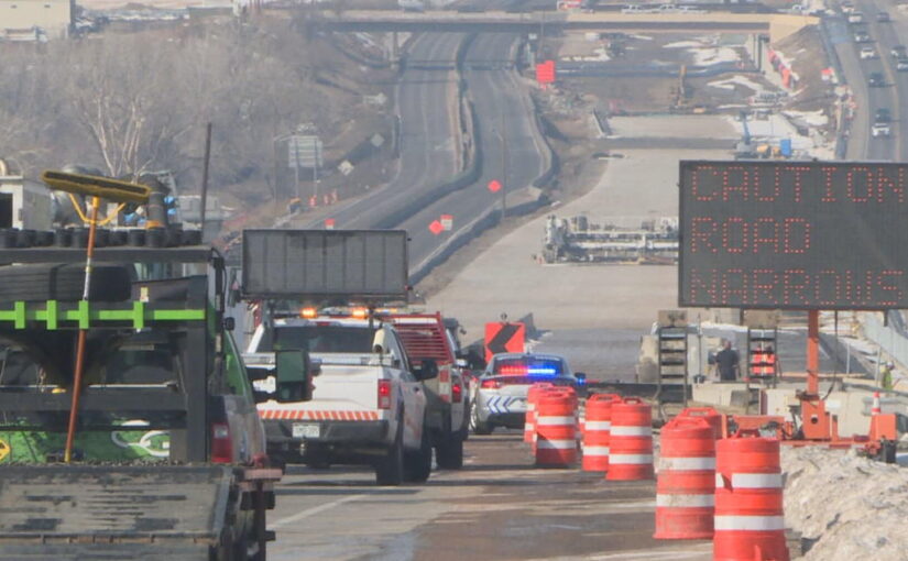 A truck carrying hazardous materials on a busy highway
